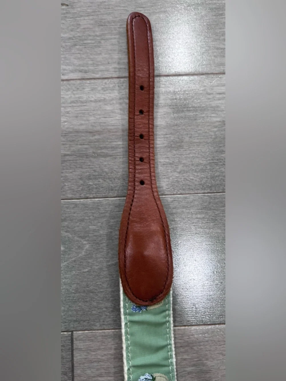 Preston Leather Belt Sz 32 Sage Green Embroidered Hydrangea Basket USA